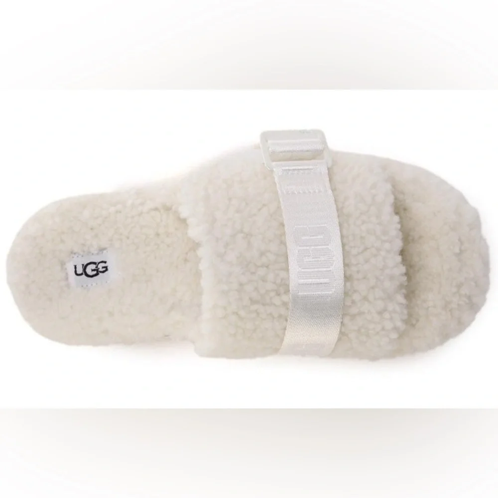 NWOB UGG Fluffita Curly Sheepskin Ivory Logo Strap Platform Slides Sz 7 - Picture 4 of 5